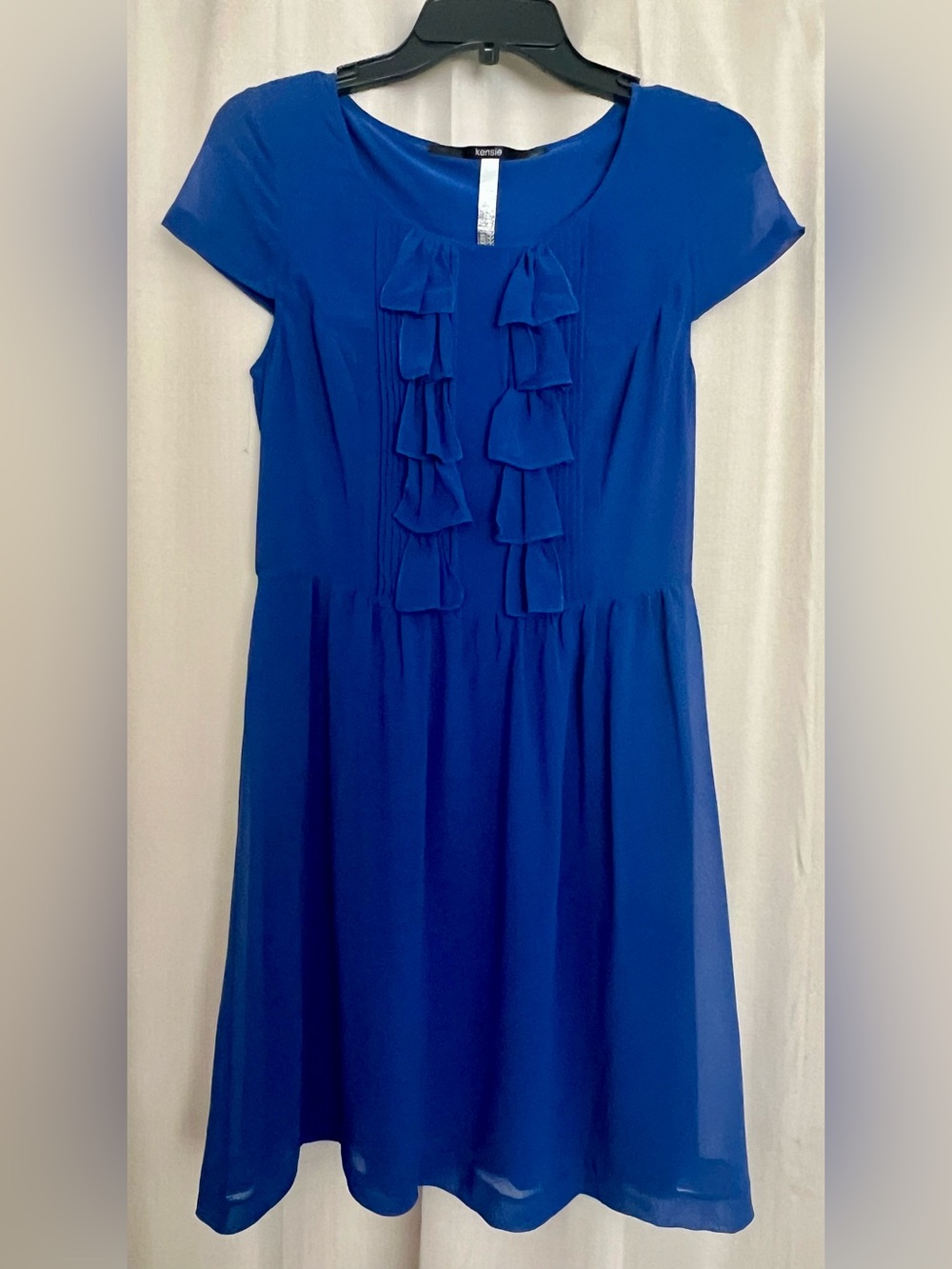 Kensie Women’s Small Cobalt Blue Ruffle Front Short Sleeve Dress